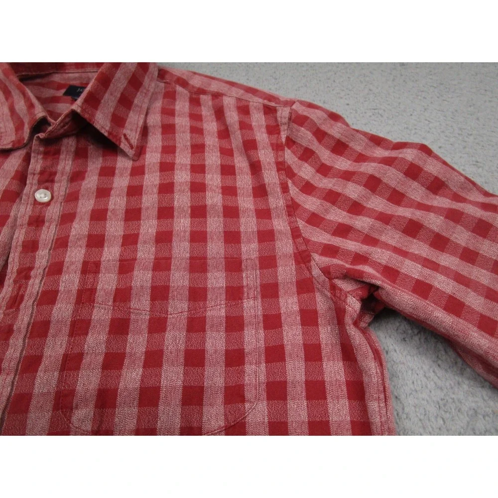 J Crew Shirt Mens Medium Red Checked Slim Fit Jaspe Button Up Long Sleeve Preppy